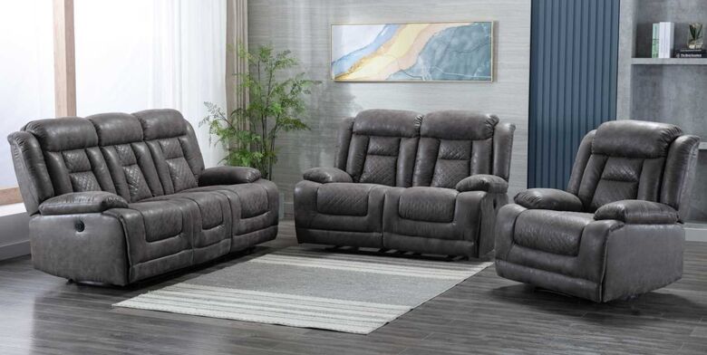 Kelly 3+1+1 Grey Fabric Electric Recliner Sofa Suite