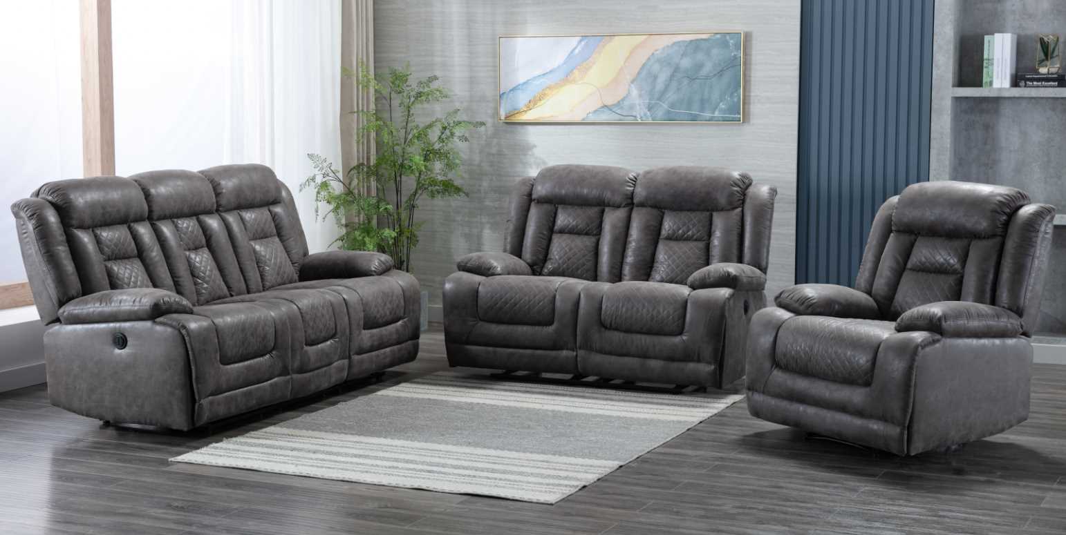 Kelly Reclining Grey Fabric Sofa Suite 3+2+1