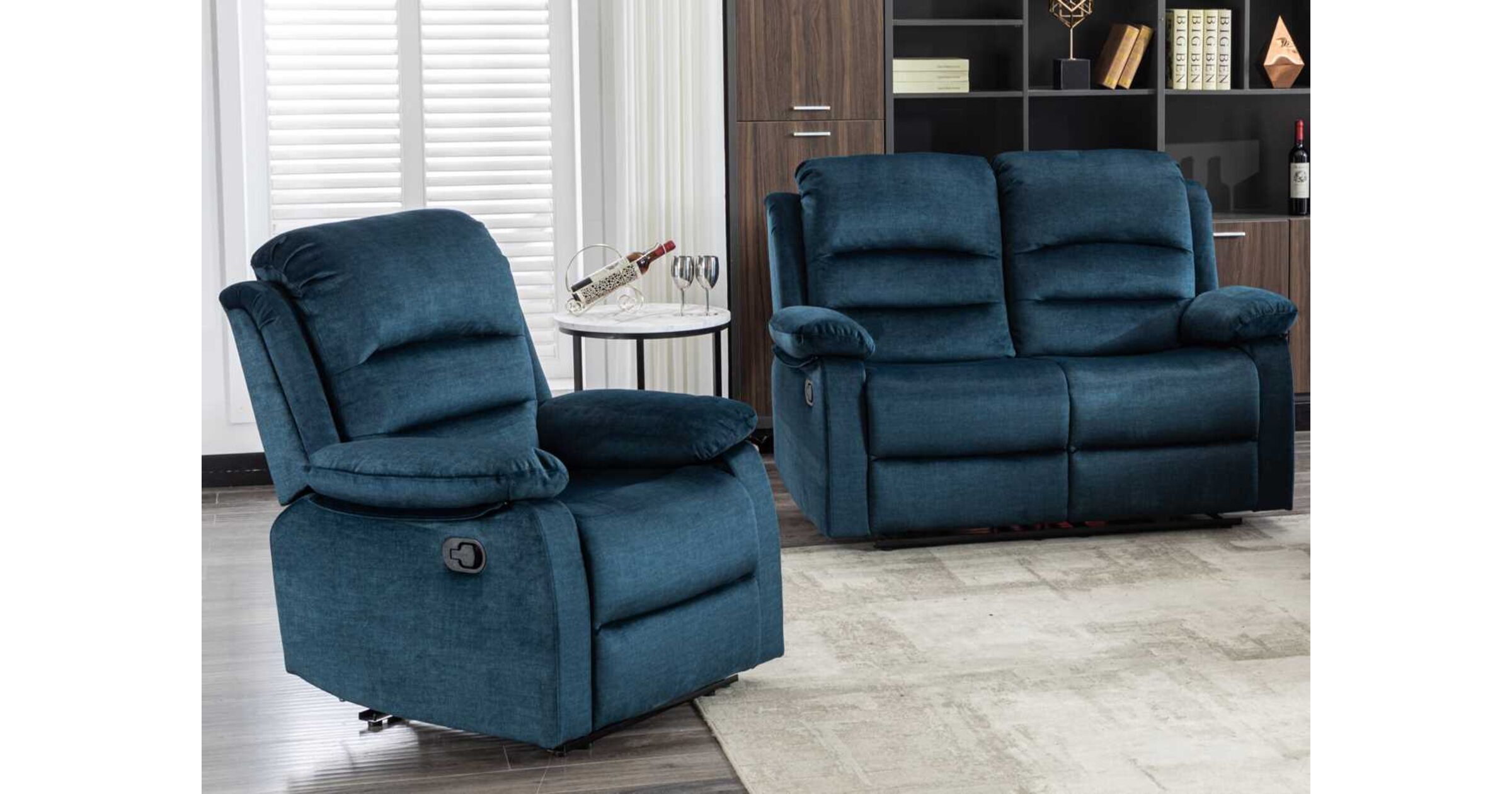 Kensley 2+1 Ocean Blue Fabric Recliner Sofa Suite Designer Sofas4u