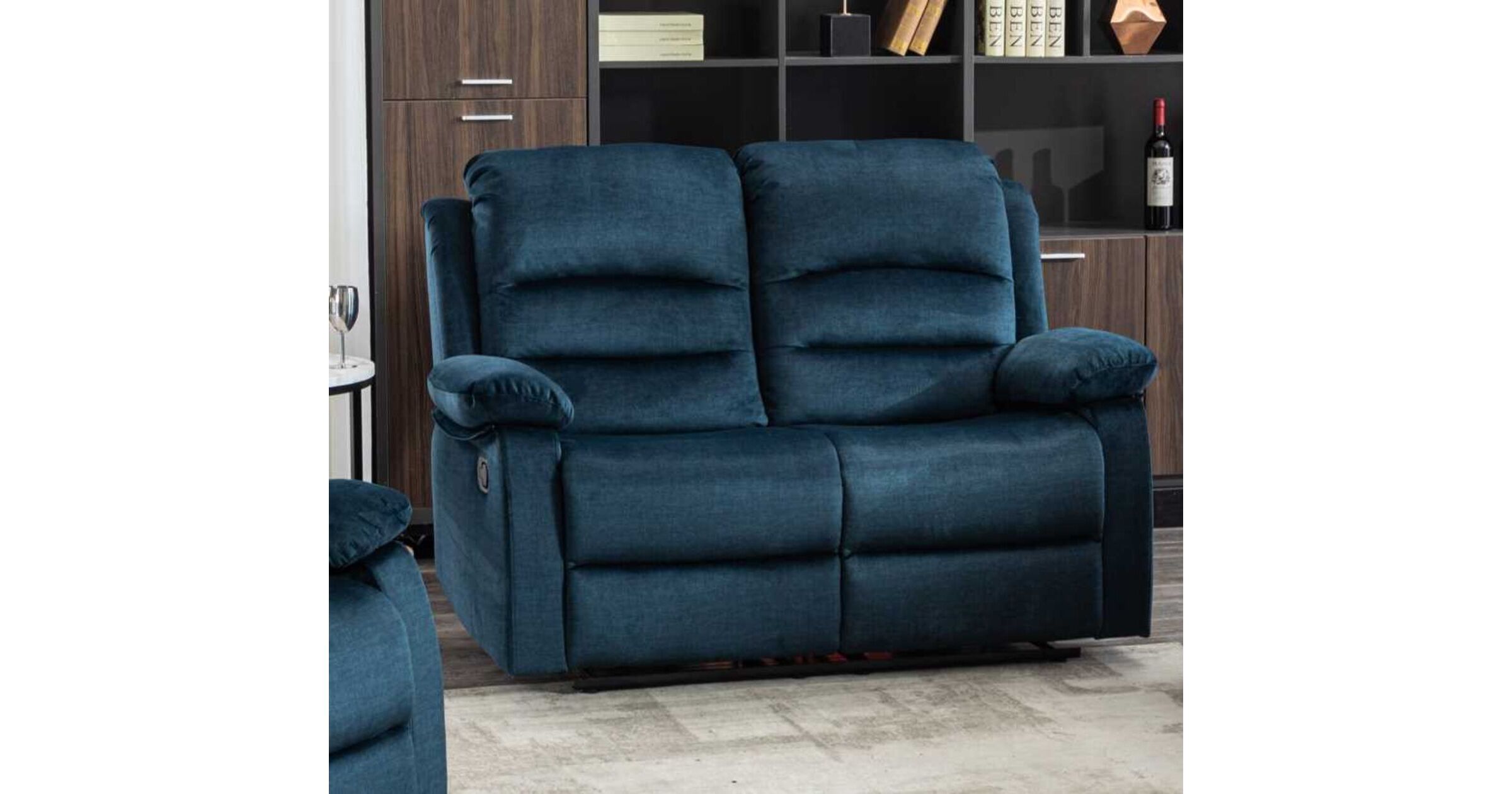 Kensley 2 Seater Ocean Blue Fabric Recliner Sofa Designer Sofas4u