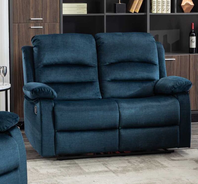 Product photograph of Kensley 2 Seater Ocean Blue Fabric Recliner Sofa from Designer Sofas 4U