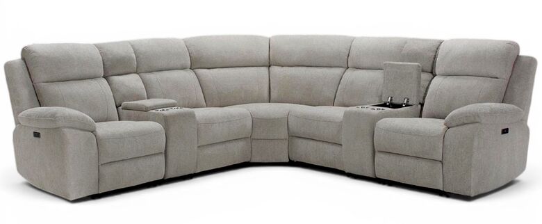 Martin Reclining Oatmeal Fabric Corner Group Sofa Suite 2 Corner 2 With 2 x Consoles
