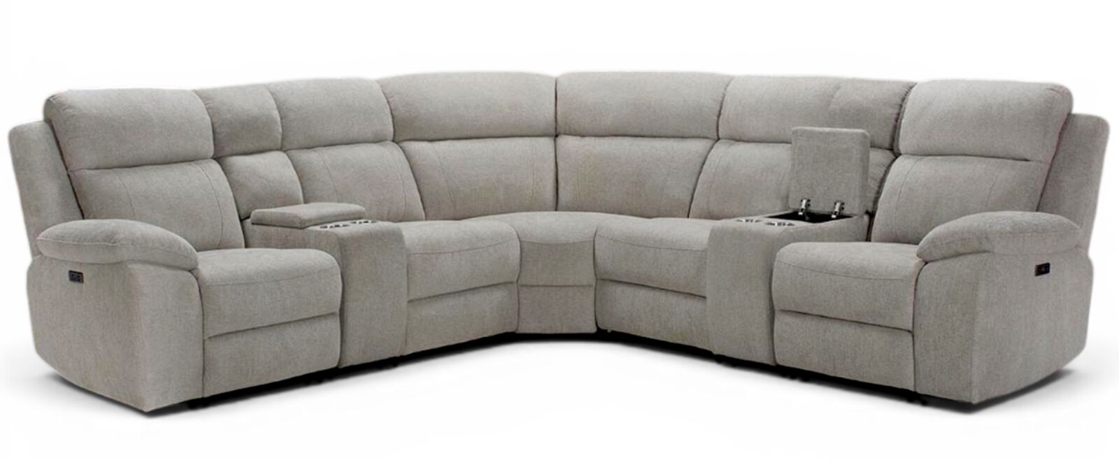 Martin Reclining Oatmeal Fabric Corner Group Sofa Suite 2 Corner 2 With 2 x Consoles