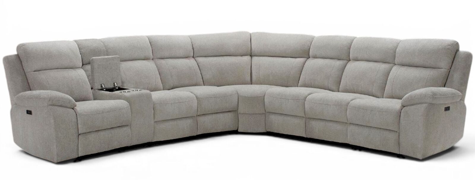 Martin Reclining Oatmeal Fabric Corner Group Sofa Suite 3 Corner 3 With Console