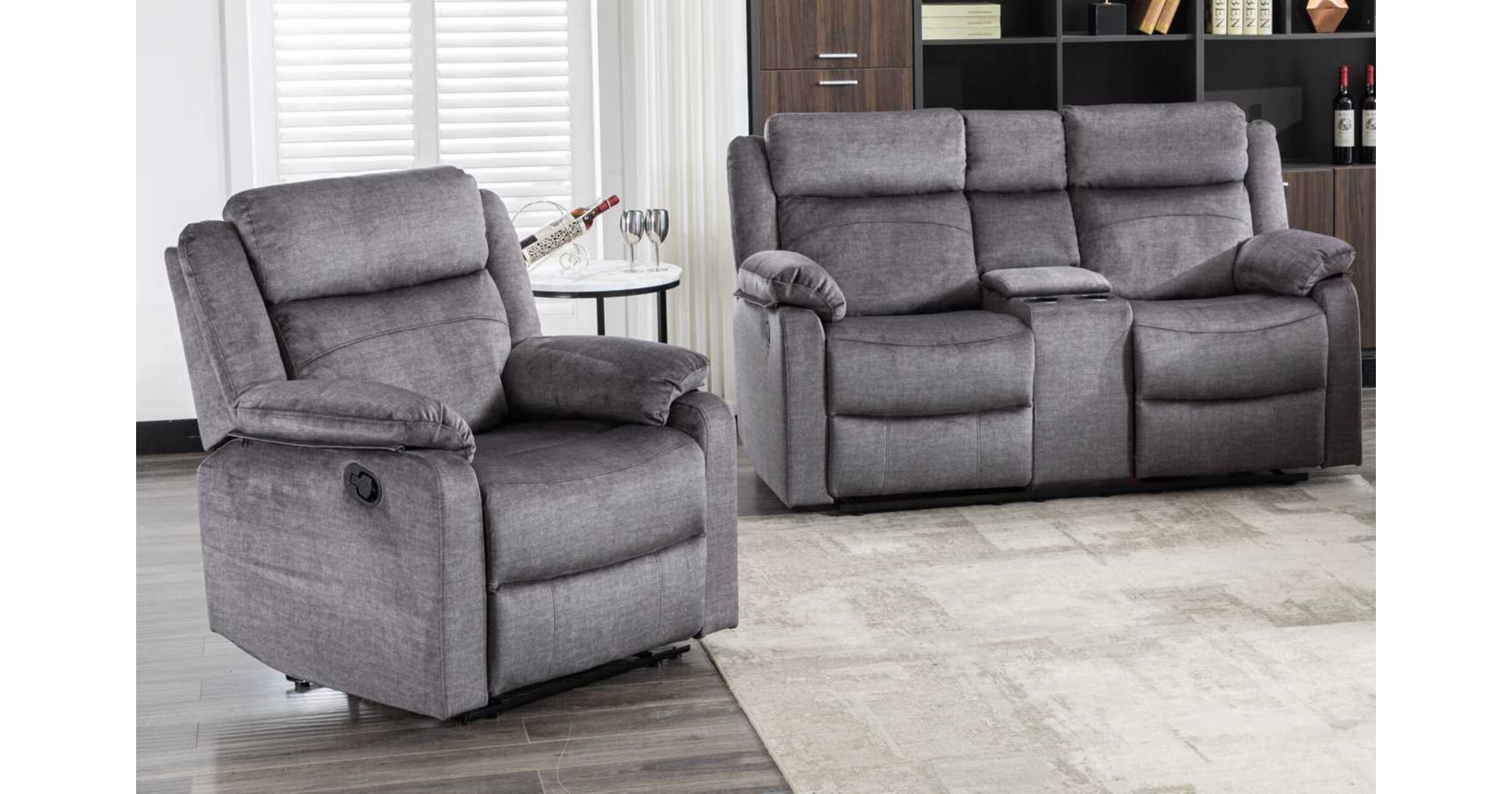 Reggie 2+1 Reclining Sofa Suite Graphite Grey Fabric Designer Sofas 4U