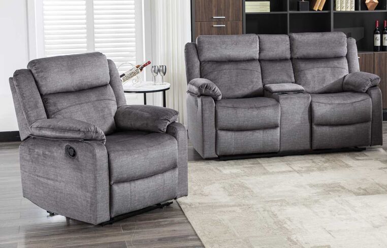 Reggie 2+1 Reclining Sofa Suite Graphite Grey Fabric