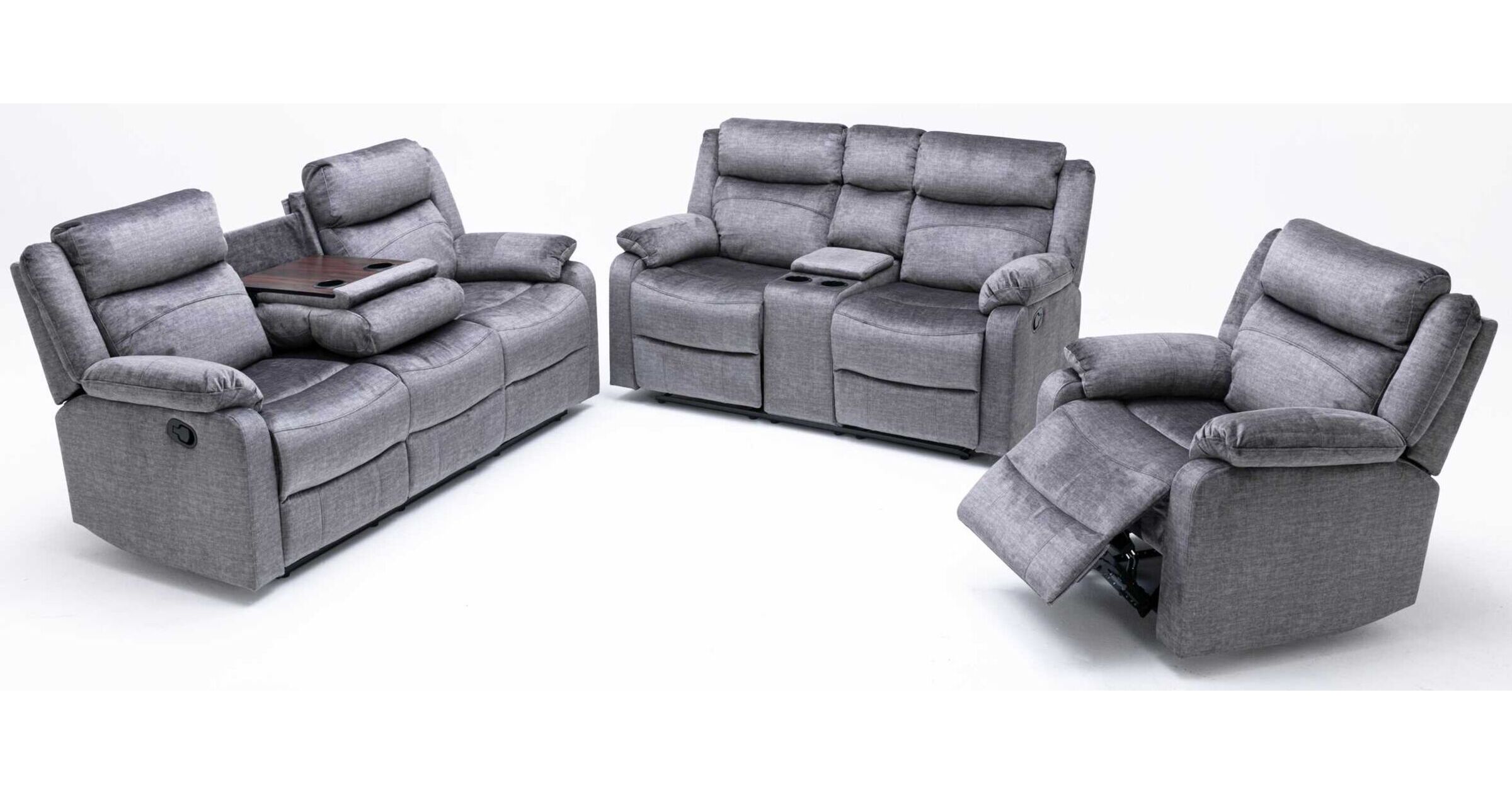 Reggie 3+2+1 Reclining Sofa Suite Graphite Grey Fabric Designer Sofas 4U