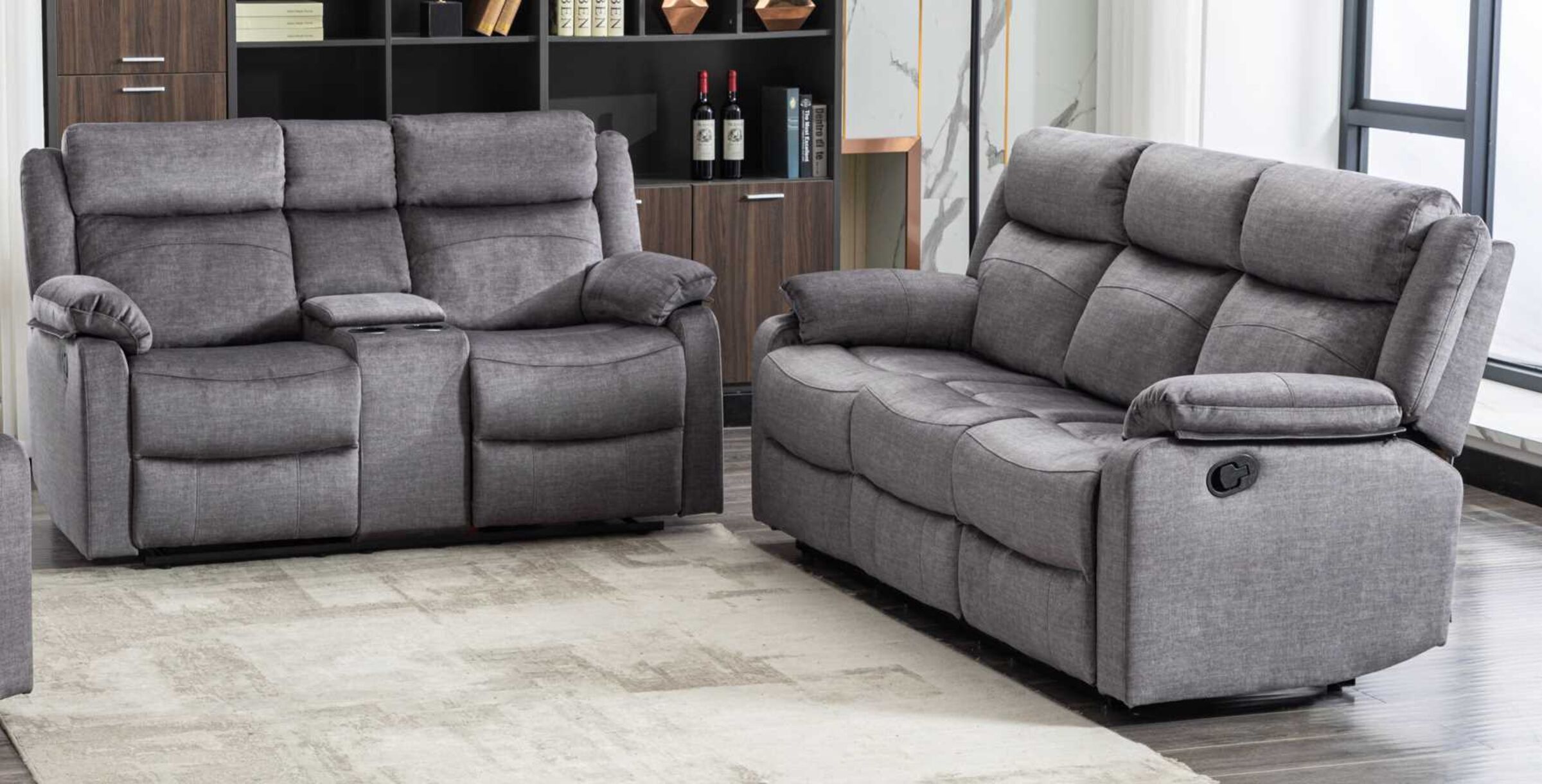 Reggie 3+2 Reclining Sofa Suite Graphite Grey Fabric Designer Sofas 4U