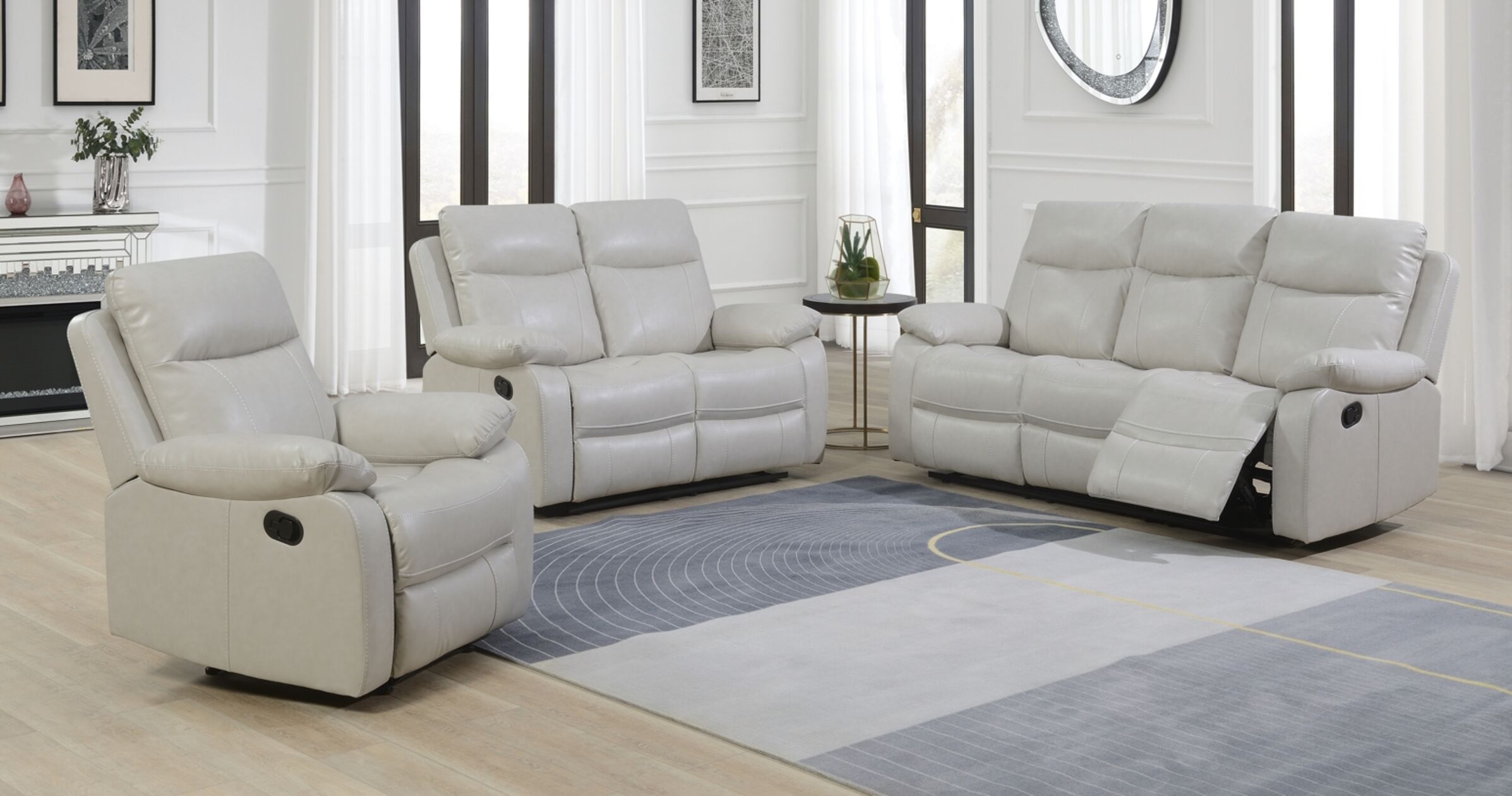 Seattle 3+2+1 Seater Reclining Sofa Suite – Beige Leather Modern ...