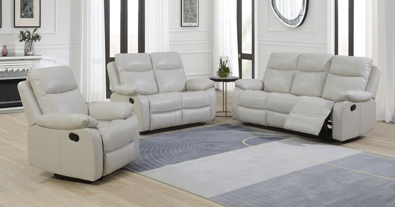 Seattle Modern 3+2+1 Seater Reclining Sofa Suite – Beige Leather