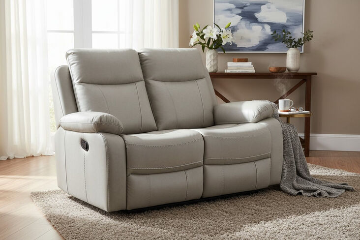 Seattle Modern 2 Seater Reclining Sofa Beige Leather