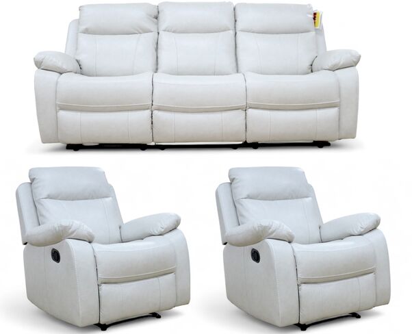 Seattle Modern 3+1+1 Seater Reclining Sofa Suite – Beige Leather