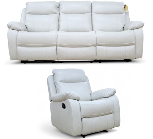 Seattle Modern 3+1 Seater Reclining Sofa Suite – Beige Leather