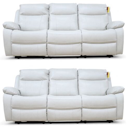 Seattle Modern 3+3 Seater Reclining Sofa Suite – Beige Leather