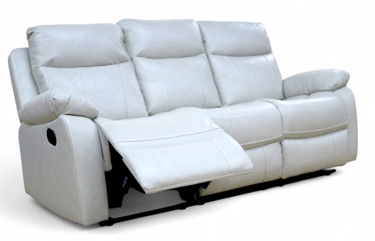 Seattle Modern 3 Seater Reclining Sofa Beige Leather