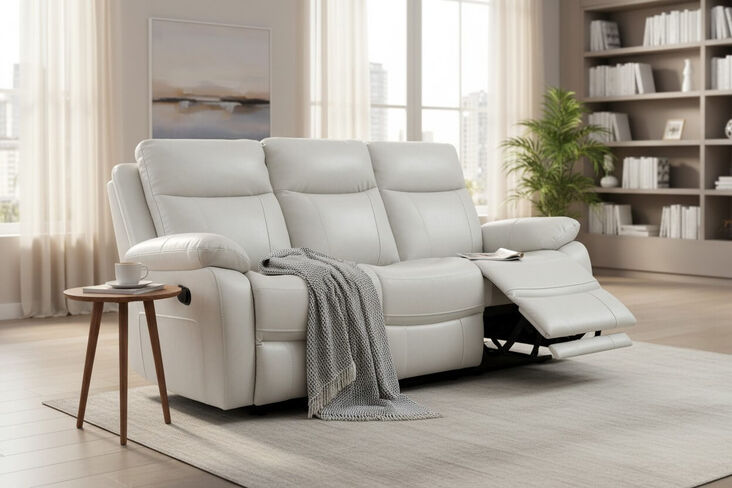 Seattle Modern 3 Seater Reclining Sofa Beige Leather