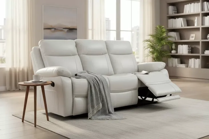 Seattle Modern 3 Seater Reclining Sofa Beige Leather