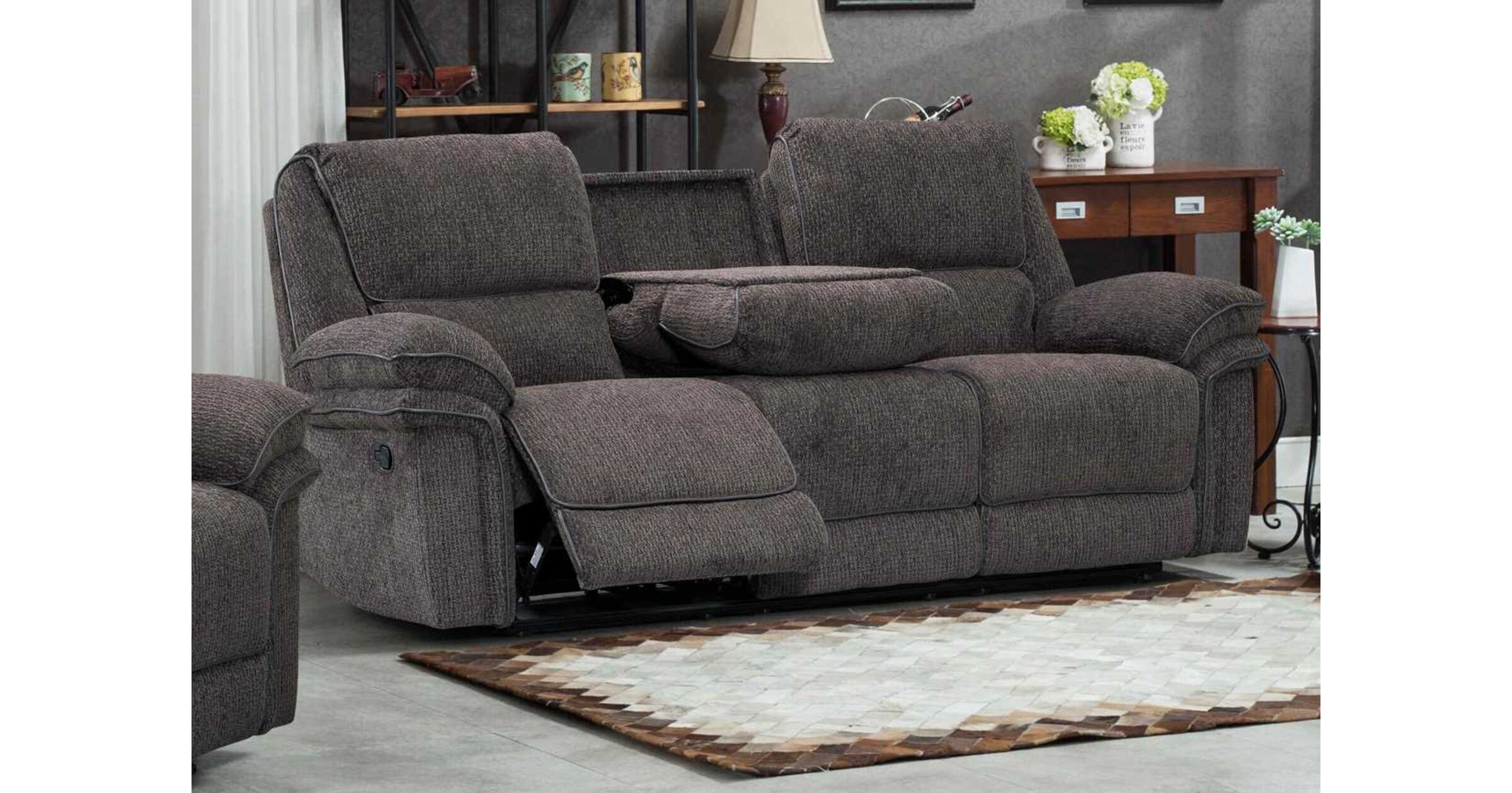 Tahiti 3 Seater Reclining Sofa Grey Fabric Designer Sofas 4U