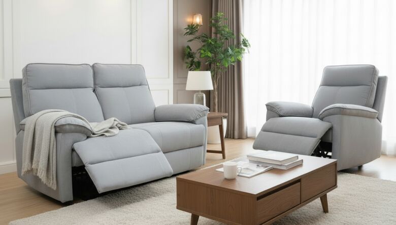 Valencia 2+1 Electric Recliner Grey Fabric Sofa Suite