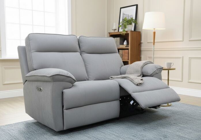 Valencia 2 Seater Grey Fabric Electric Recliner Sofa