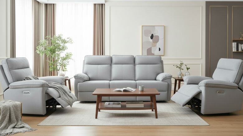 Valencia 3+1+1 Electric Recliner Grey Fabric Sofa Suite