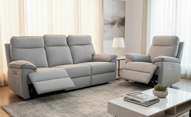 Valencia 3+1 Electric Recliner Grey Fabric Sofa Suite