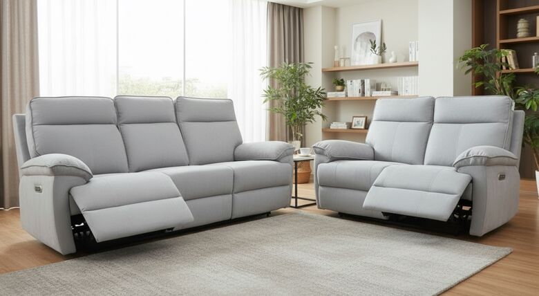 Valencia 3+2 Electric Recliner Grey Fabric Sofa Suite