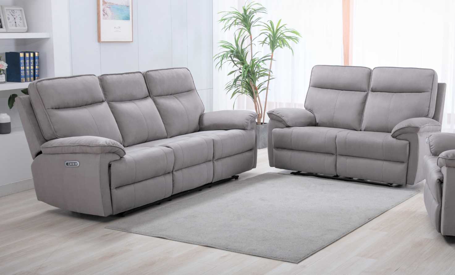 Valencia 3+2 Electric Recliner Beige Fabric Sofa Suite Designer Sofas 4U