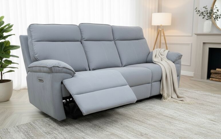 Valencia 3 Seater Grey Fabric Electric Recliner Sofa