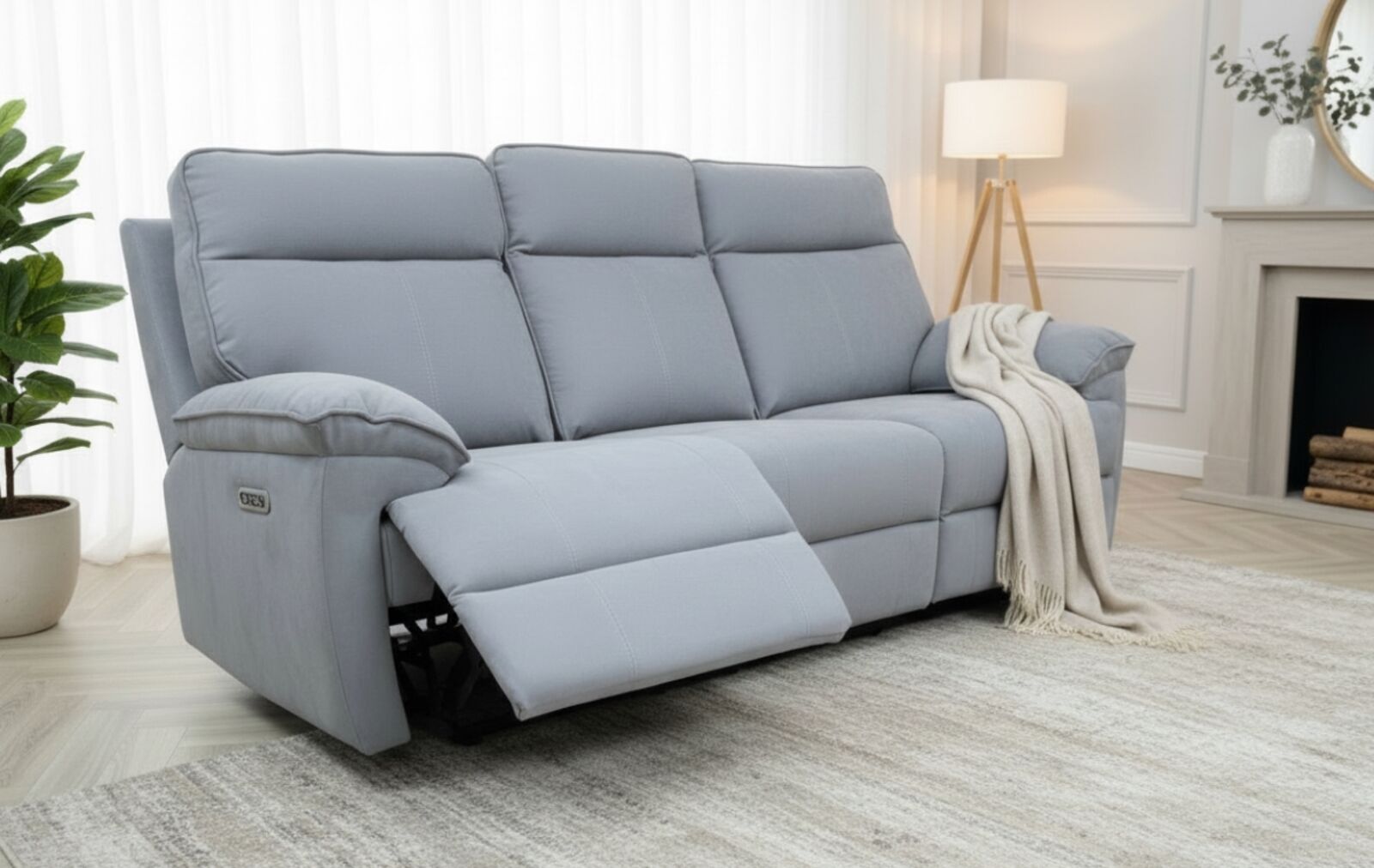 Valencia 3 Seater Grey Fabric Electric Recliner Sofa