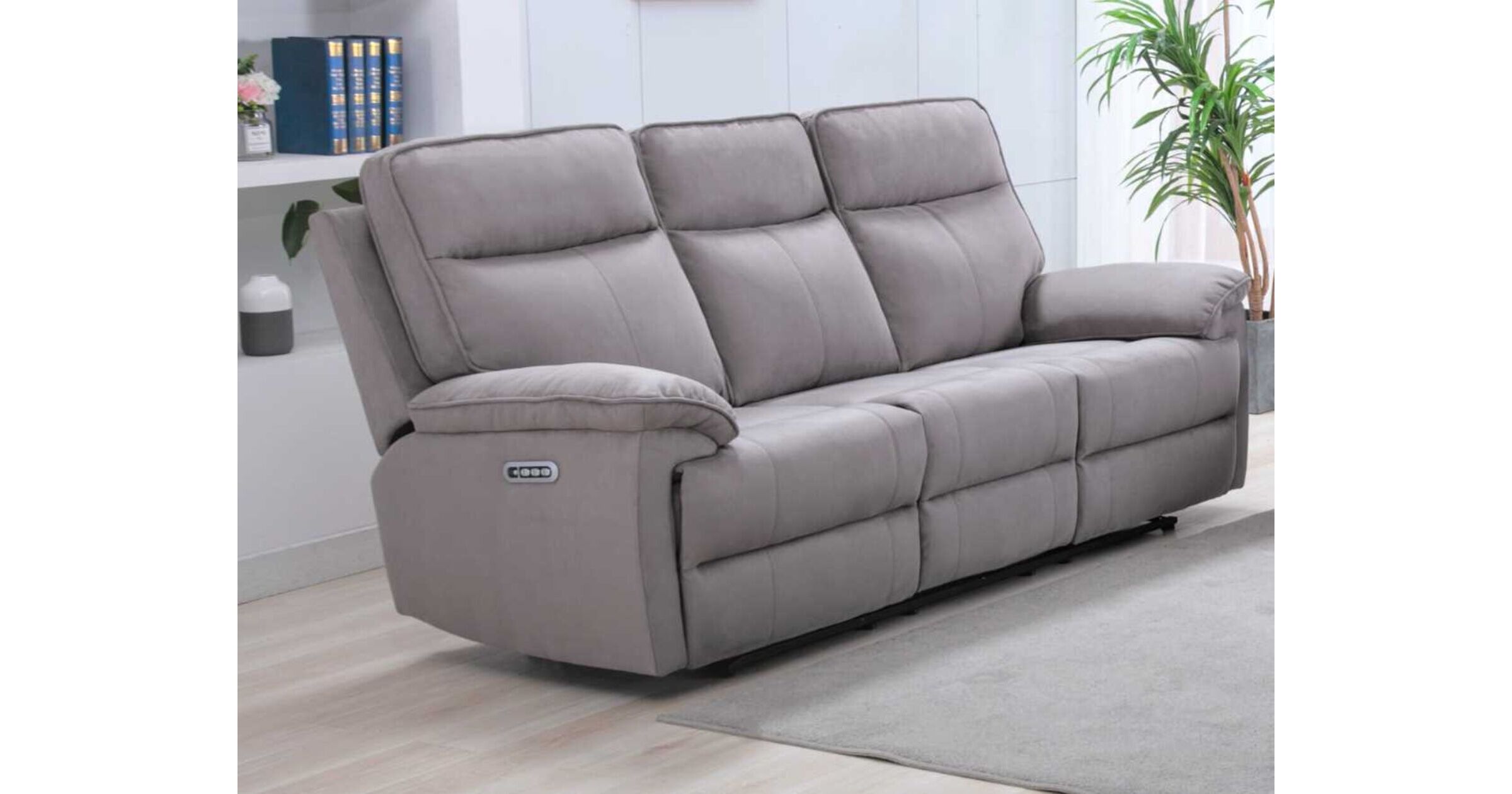 Valencia 3 Seater Grey Fabric Electric Recliner Sofa Designer Sofas 4U