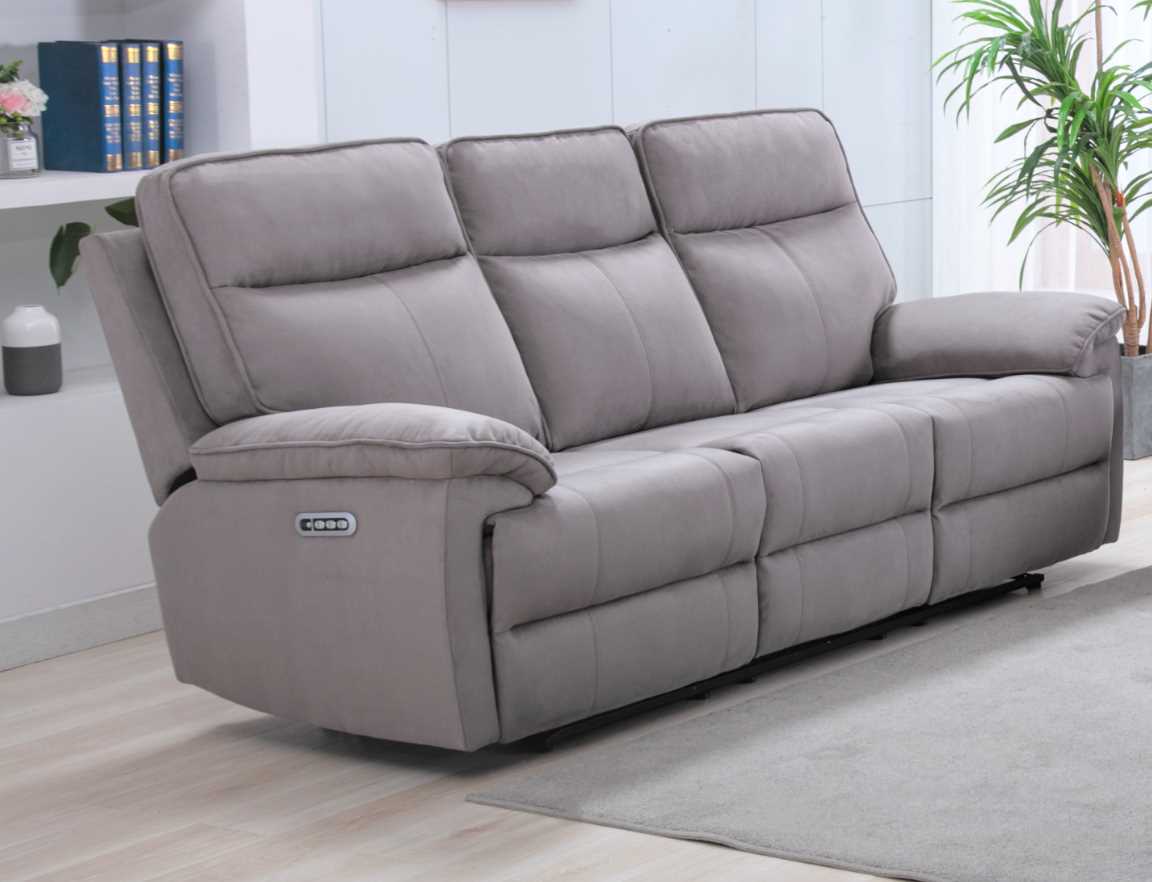 Valencia 3 Seater Grey Fabric Electric Recliner Sofa Designer Sofas 4U