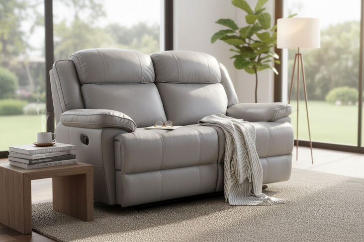 Voyager Modern 2 Seater Reclining Living Room Sofa – Premium Grey Leather