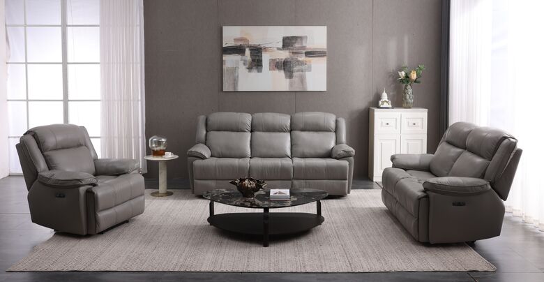 Voyager Modern 3+2+1 Reclining Living Room Sofa Suite Set – Premium Grey Leather