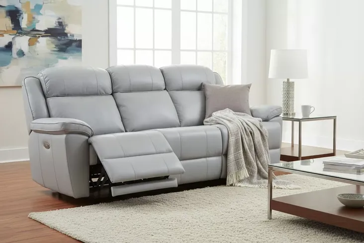 Voyager Modern 3 Seater Reclining Living Room Sofa – Premium Grey Leather