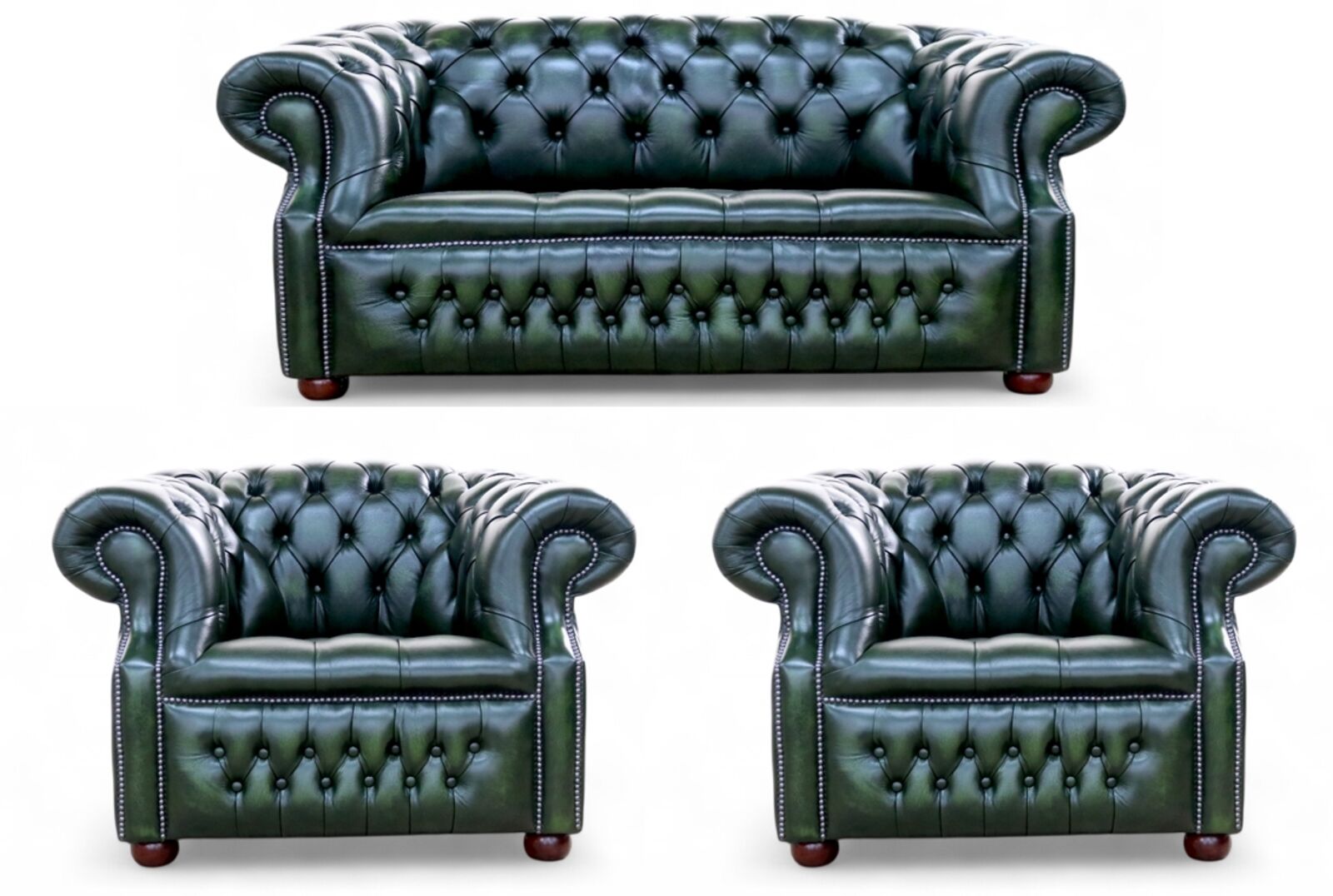 Alfred Chesterfield 2+1+1 Sofa Suite Antique Green Leather