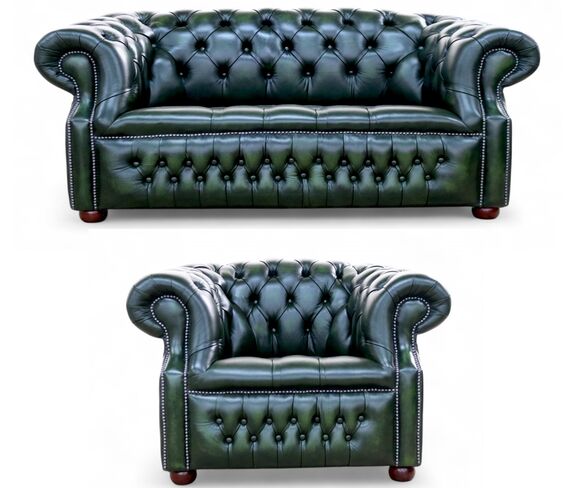 Alfred Chesterfield 2+1 Sofa Suite Antique Green Leather