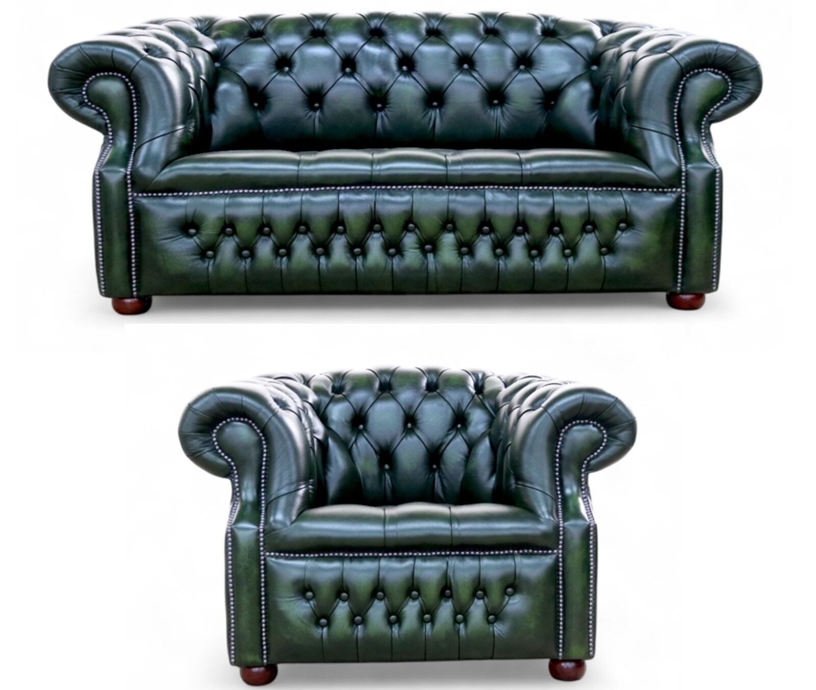 Alfred Chesterfield 2+1 Sofa Suite Antique Green Leather