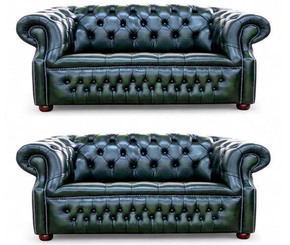 Alfred Chesterfield 2+2 Sofa Suite Antique Green Leather