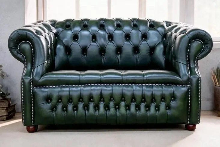 Alfred Chesterfield 2 Seater Sofa Antique Green Leather