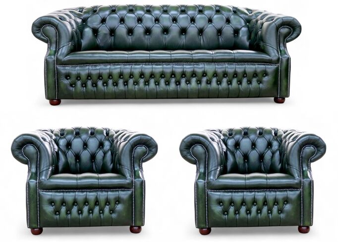 Alfred Chesterfield 3+1+1 Sofa Suite Antique Green Leather