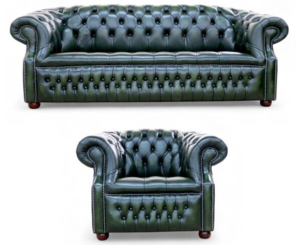 Alfred Chesterfield 3+1 Sofa Suite Antique Green Leather
