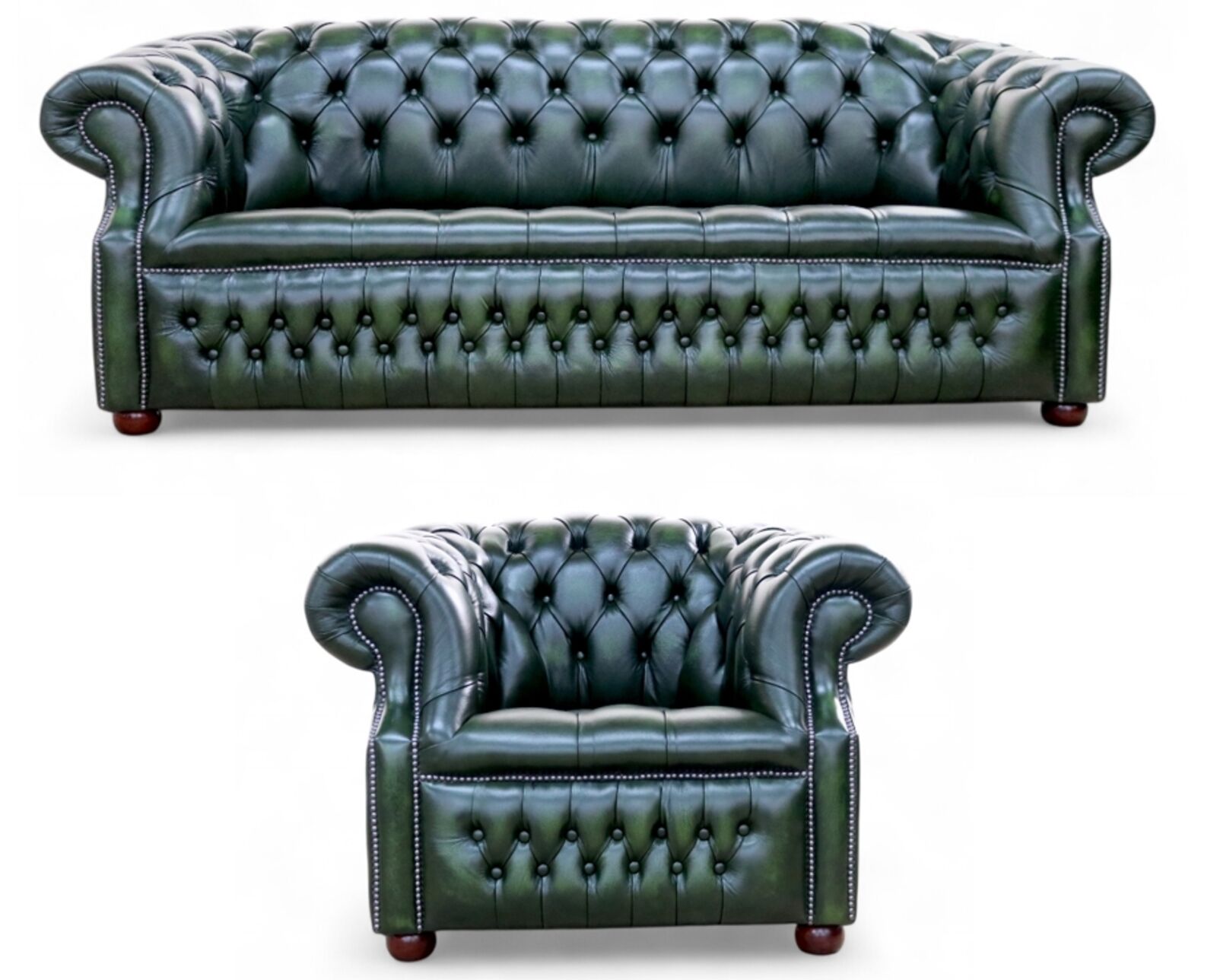 Alfred Chesterfield 3+1 Sofa Suite Antique Green Leather