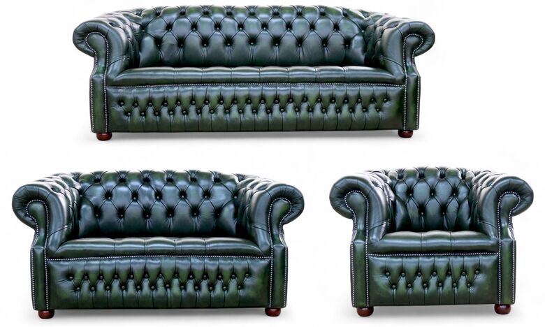 Alfred Chesterfield 3+2+1 Sofa Suite Antique Green Leather