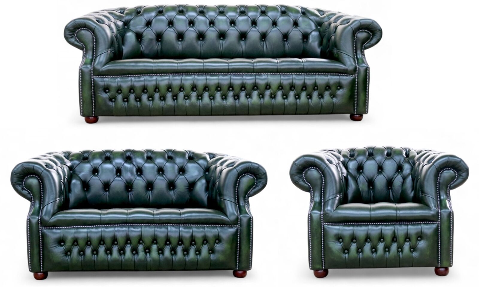 Alfred Chesterfield 3+2+1 Sofa Suite Antique Green Leather