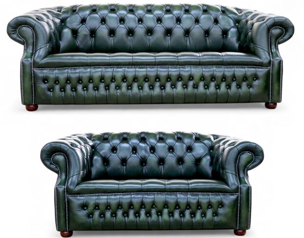Alfred Chesterfield 3+2 Sofa Suite Antique Green Leather