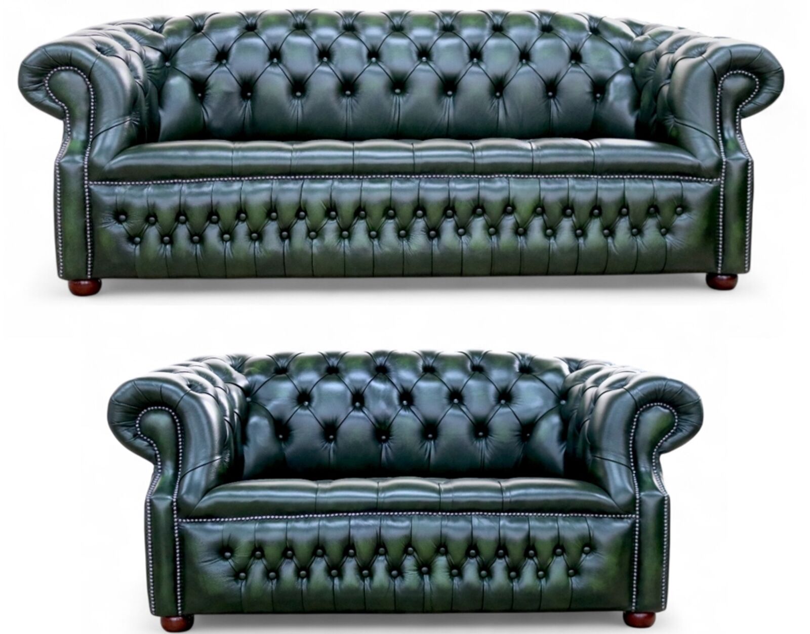 Alfred Chesterfield 3+2 Sofa Suite Antique Green Leather