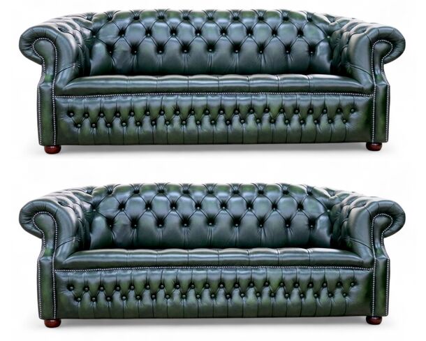 Alfred Chesterfield 3+3 Sofa Suite Antique Green Leather