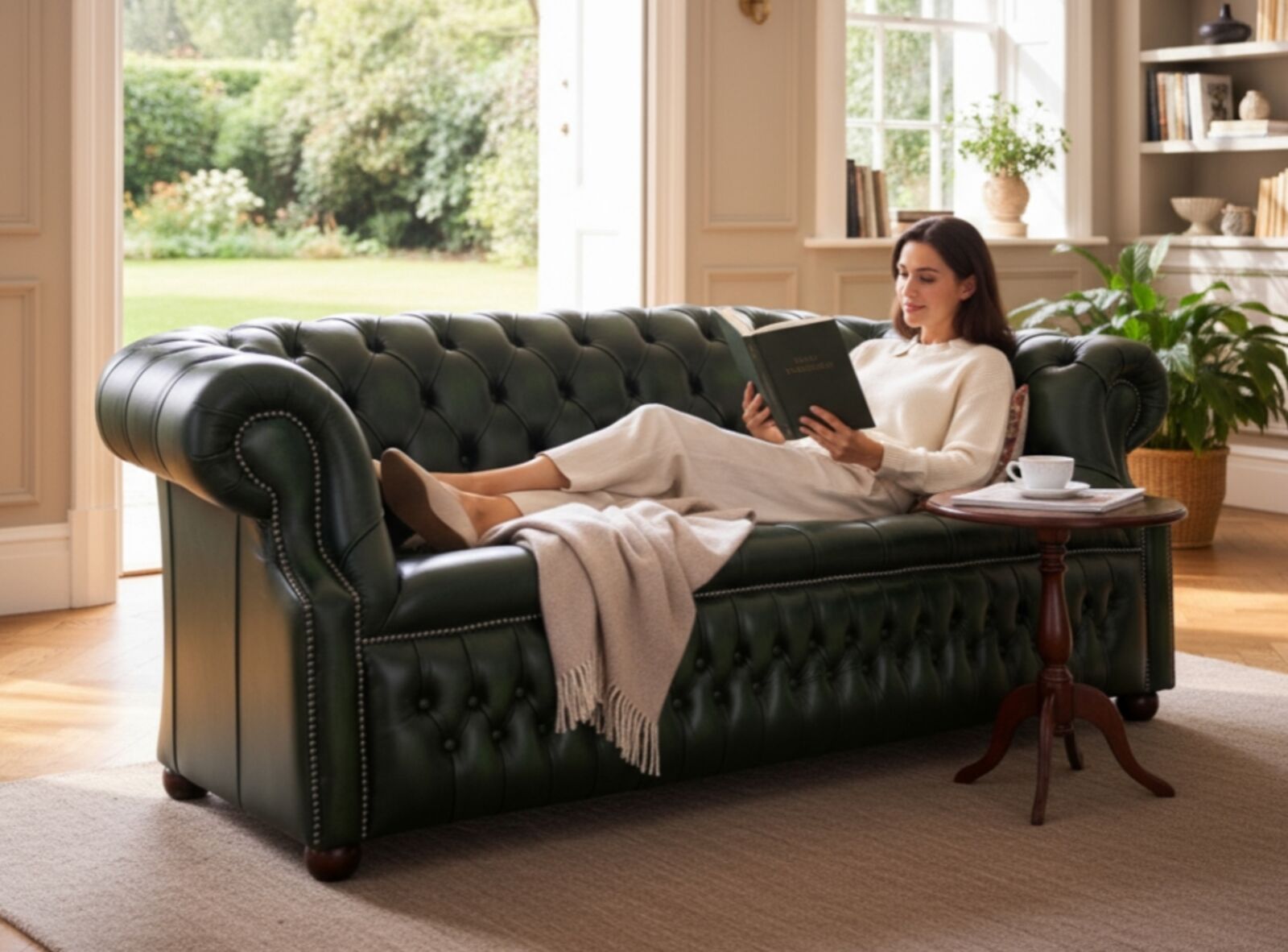 Alfred Chesterfield 3 Seater Sofa Antique Green Leather