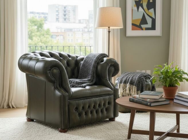 Alfred Chesterfield Club Chair Antique Green Leather